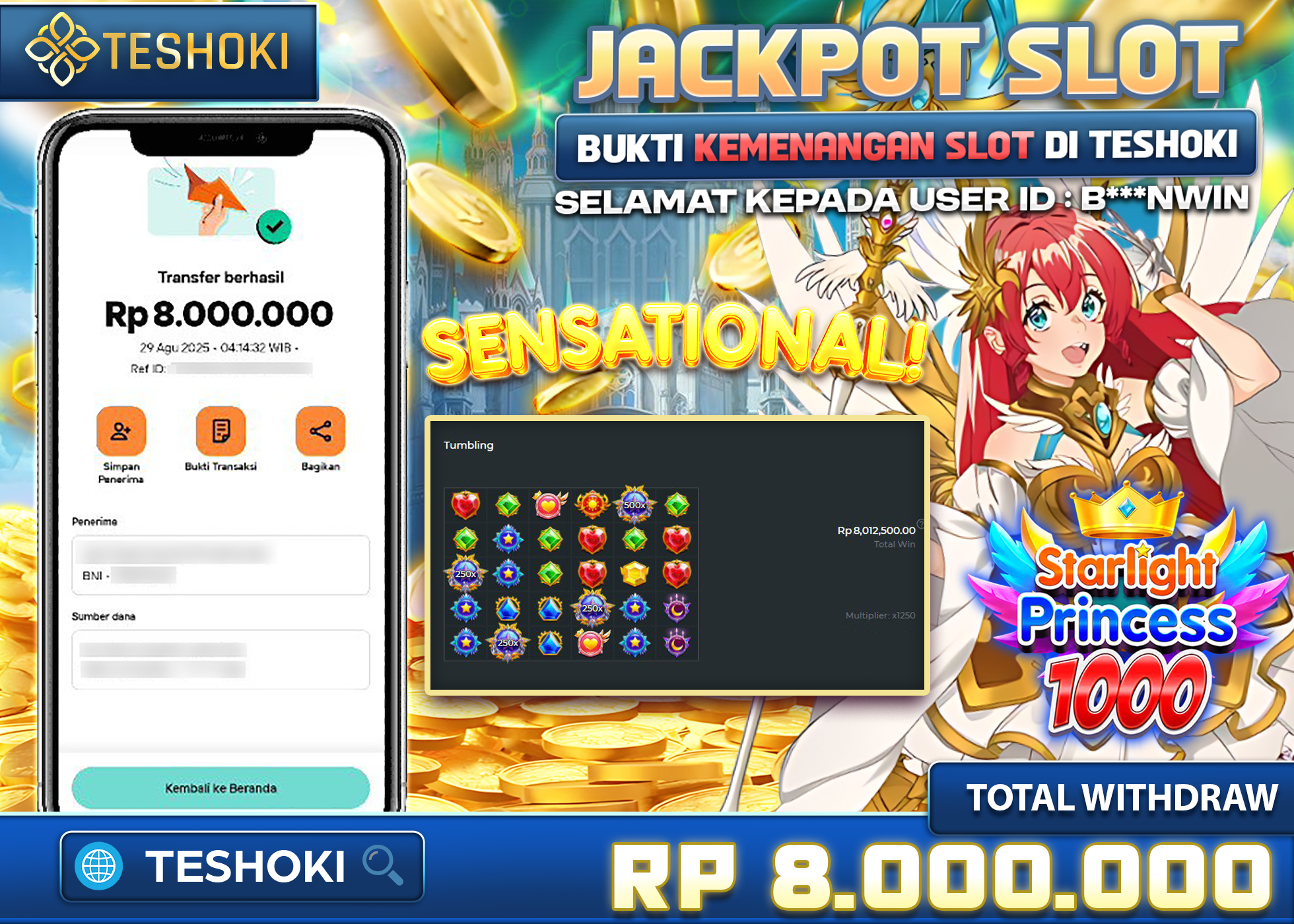 B***NWINJACKPOT SLOT STARLIGHT PRINCESS 1000 Rp 8.000.000 - LUNAS